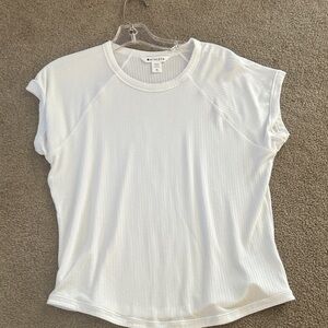 Athleta White Ribbed Short Sleeve Tee - Relaxed Fit